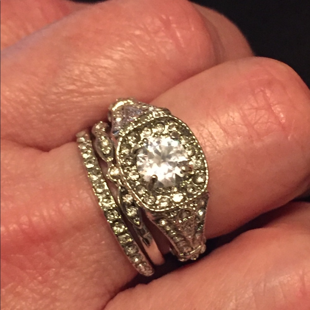 3pcs Set 18K White Gold Filled White Sapphire Sz 7 - Picture 2 of 9
